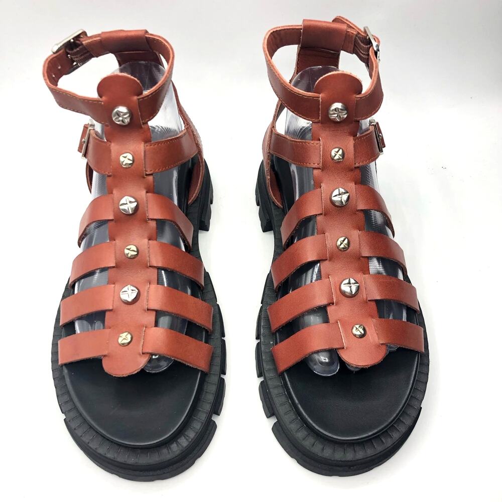 Free People Womens Hadley Hammered Stud Sandals Brown Size 39 US 9 - Picture 3 of 10